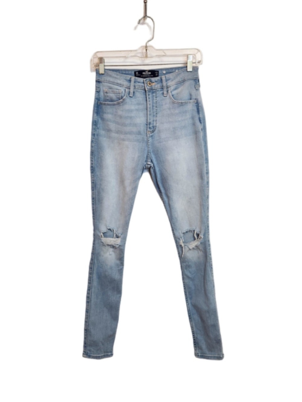Hollister Light-Wash Curvy High-Rise Distressed Knee Super Skinny Soft Jeans 3 R